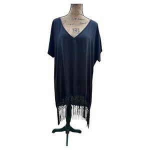 Meaner Black Fringe V-Neck Tunic XL
